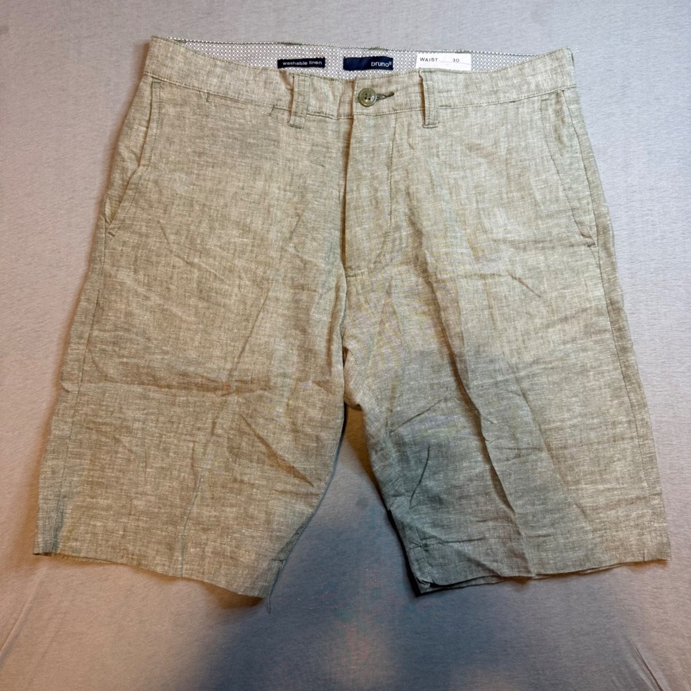Bruno Mens Washable Linen Cotton Blend Classic Fit Shorts Olive Green Size 30